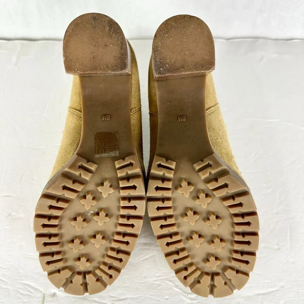 Tory Burch Stafford Suede Ankle Boots Size 8 Tan Beige Pull On Wood Block Heel